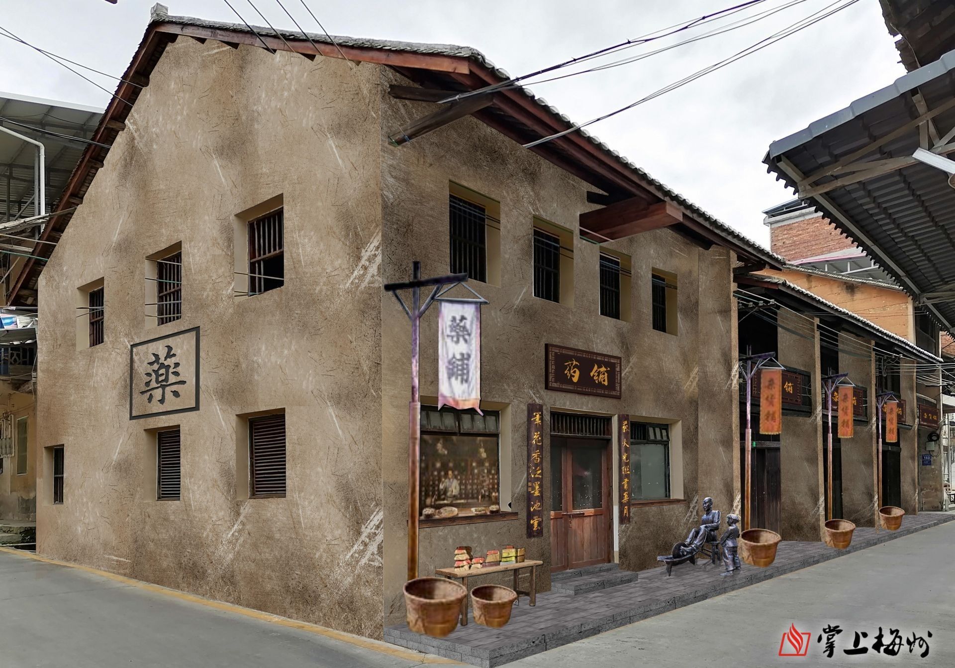 ↑紅軍藥鋪效果圖，該修繕項(xiàng)目正在加快推進(jìn)。 （長(zhǎng)沙鎮(zhèn)供圖）